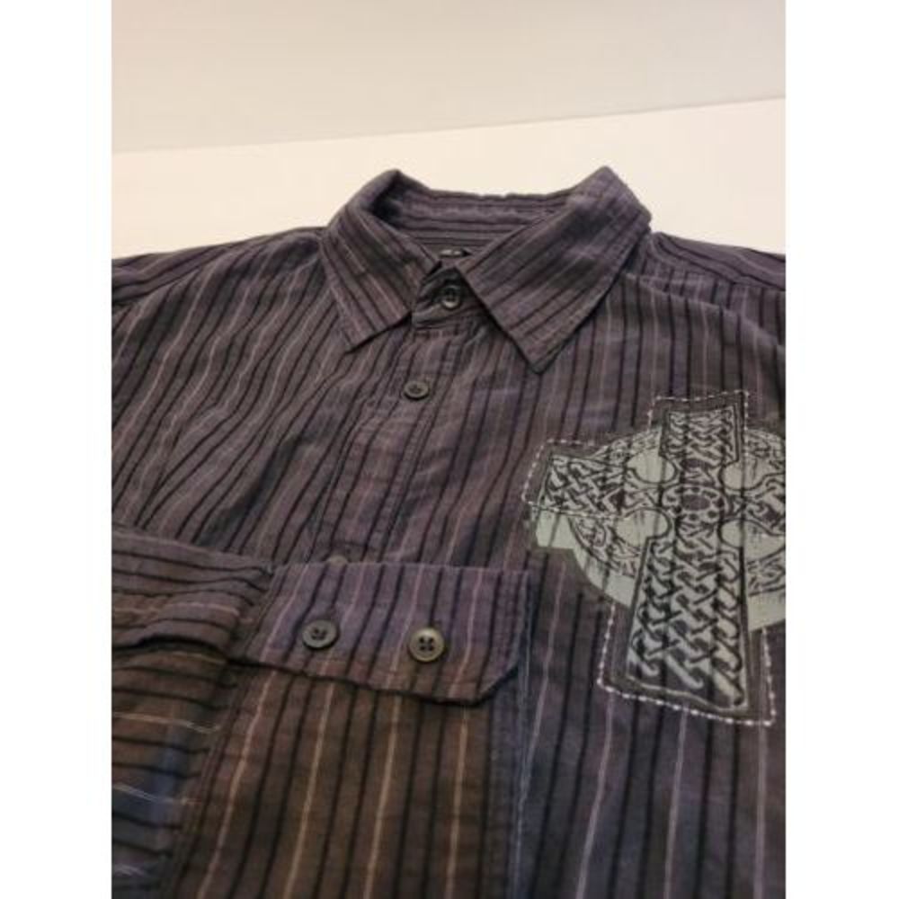 Carbon Black Button Down XL Black‎ Excellent Celtic Cross Pinstripe Goth Shirt